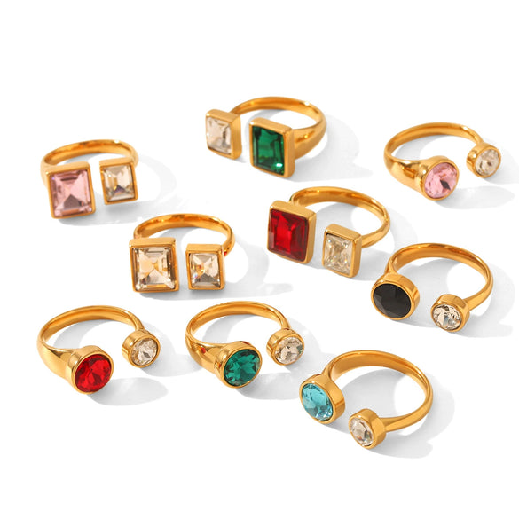 Wholesale Women's Geometric Style Electroplated Stainless Steel Zircon Rings Accessories