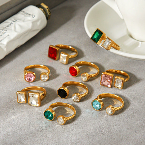 Wholesale Women's Geometric Style Electroplated Stainless Steel Zircon Rings Accessories