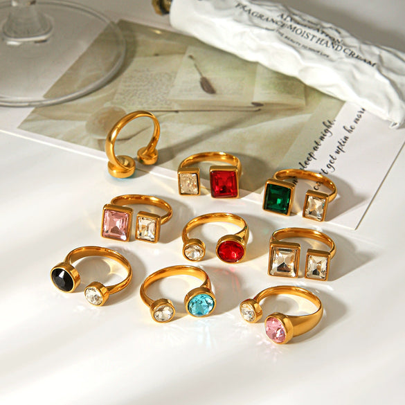 Wholesale Women's Geometric Style Electroplated Stainless Steel Zircon Rings Accessories