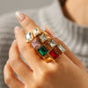 Wholesale Women's Geometric Style Electroplated Stainless Steel Zircon Rings Accessories