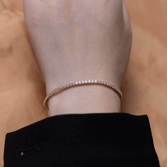 Wholesale Women's Geometric Style S925 Sterling Silver Bracelet With Single Row Full Diamond 2Mm Round Zircon Pull Adjustable