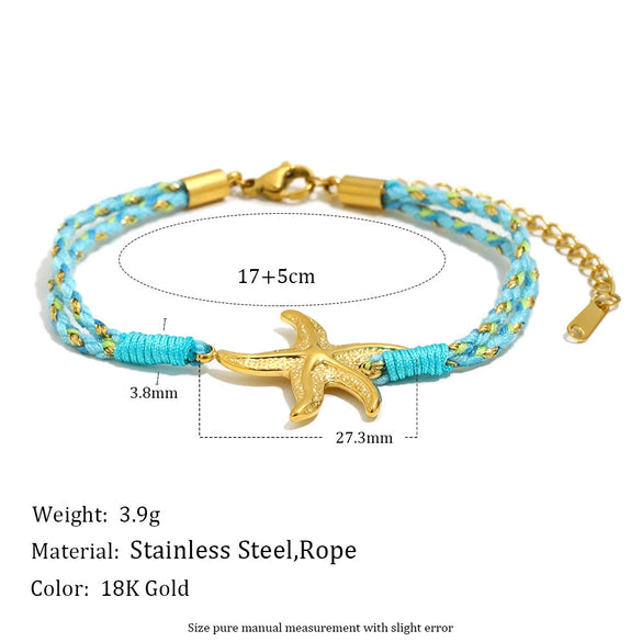 Wholesale Women's Geometric Style String Woven Rope Bracelet With 18K Goldplated Stainless Steel Sun Pendant