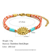 Wholesale Women's Geometric Style String Woven Rope Bracelet With 18K Goldplated Stainless Steel Sun Pendant