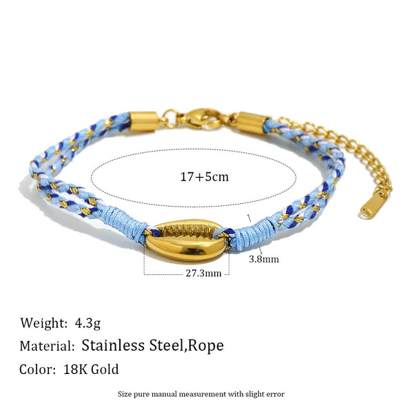 Wholesale Women's Geometric Style String Woven Rope Bracelet With 18K Goldplated Stainless Steel Sun Pendant