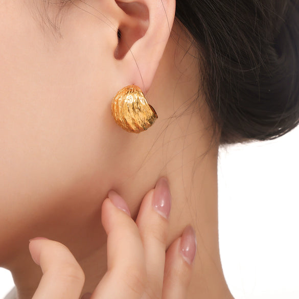 Wholesale Women's Geometric Style 316L Stainless Steel 18K Gold Plated Multilayer Line Texture Stitching Earrings