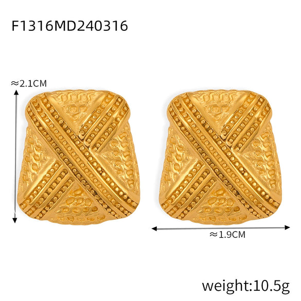 Wholesale Women's Geometric Style 316L Stainless Steel 18K Gold Plated Multilayer Line Texture Stitching Earrings