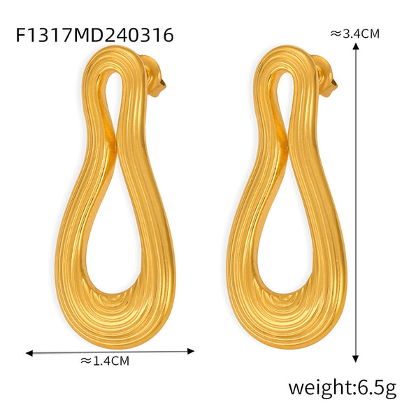 Wholesale Women's Geometric Style 316L Stainless Steel 18K Gold Plated Multilayer Line Texture Stitching Earrings