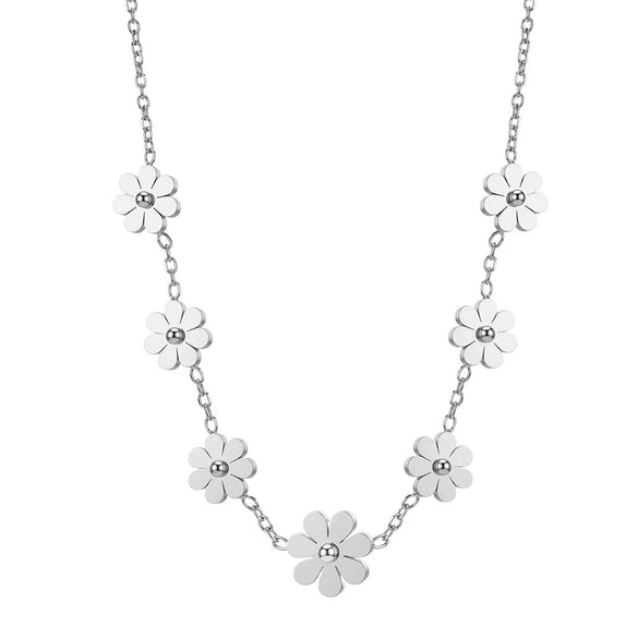 Wholesale Women's Geometric Sunflower Daisy 18K Gold Electroplated Calendering Chain Necklace