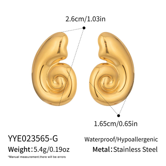 Wholesale Women's Geometric Swirl Pattern Conch Earrings Stainless Steel Vacuum Real Gold Plated In Pvd Furnace Ins Style Accessories