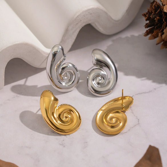 Wholesale Women's Geometric Swirl Pattern Conch Earrings Stainless Steel Vacuum Real Gold Plated In Pvd Furnace Ins Style Accessories