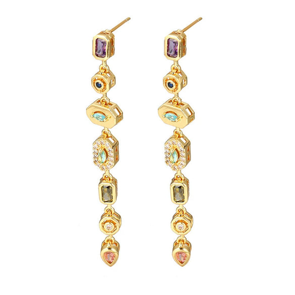 Wholesale Women's Geometric Tassel Titanium Steel Necklace And Earrings With Zircon Inlay Electroplated