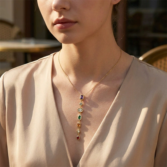 Wholesale Women's Geometric Tassel Titanium Steel Necklace And Earrings With Zircon Inlay Electroplated