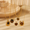 Wholesale Women's Geometric Tiger Eye Stone Pendant Stainless Steel And Titanium Steel Necklace With Electroplating
