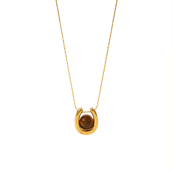Wholesale Women's Geometric Tiger Eye Stone Pendant Stainless Steel And Titanium Steel Necklace With Electroplating