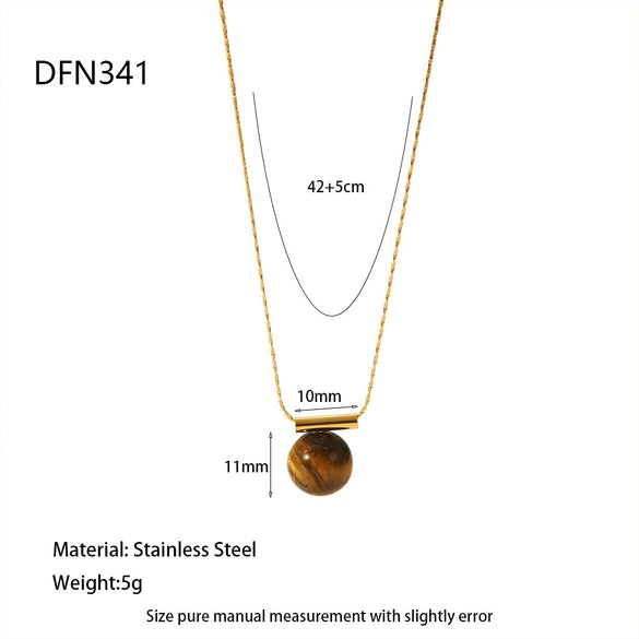 Wholesale Women's Geometric Tiger Eye Stone Pendant Stainless Steel And Titanium Steel Necklace With Electroplating