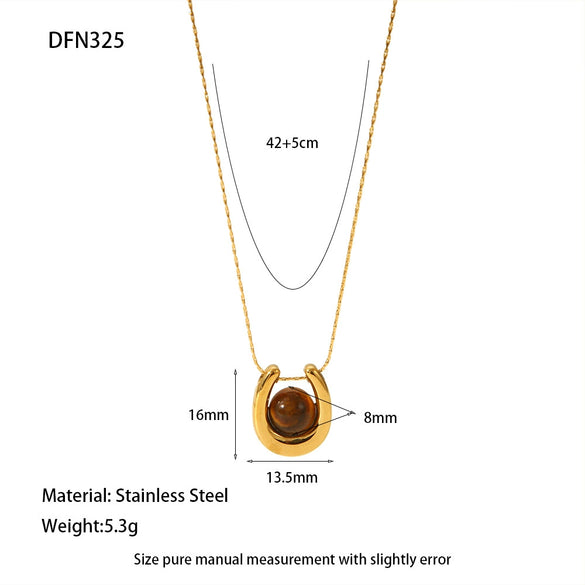 Wholesale Women's Geometric Tiger Eye Stone Pendant Stainless Steel And Titanium Steel Necklace With Electroplating