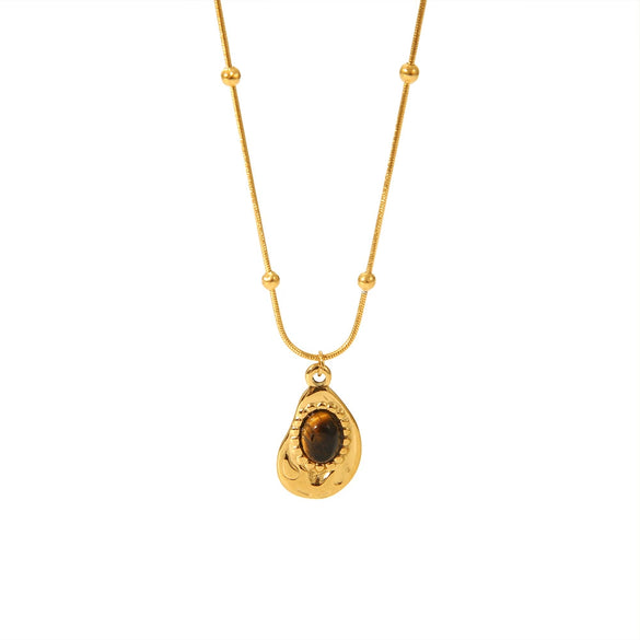 Wholesale Women's Geometric Tiger Eye Stone Pendant Stainless Steel And Titanium Steel Necklace With Electroplating