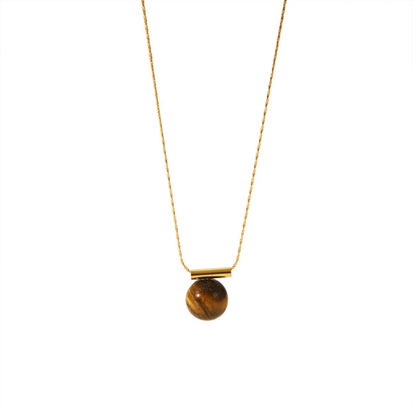Wholesale Women's Geometric Tiger Eye Stone Pendant Stainless Steel And Titanium Steel Necklace With Electroplating