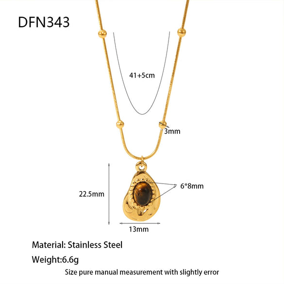 Wholesale Women's Geometric Tiger Eye Stone Pendant Stainless Steel And Titanium Steel Necklace With Electroplating