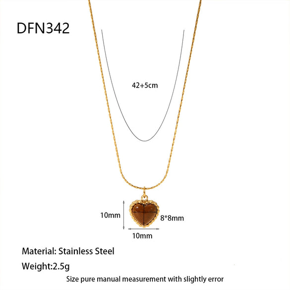 Wholesale Women's Geometric Tiger Eye Stone Pendant Stainless Steel And Titanium Steel Necklace With Electroplating