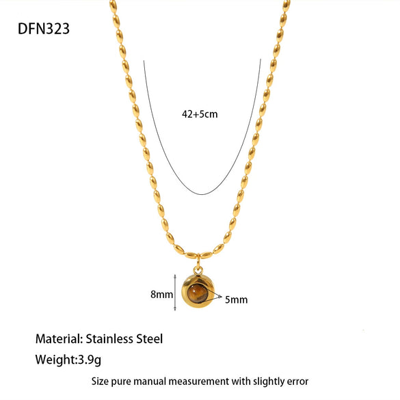 Wholesale Women's Geometric Tiger Eye Stone Pendant Stainless Steel And Titanium Steel Necklace With Electroplating