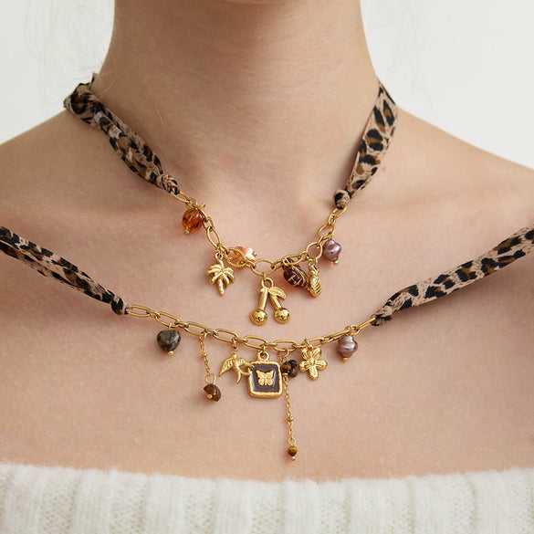 Wholesale Women's Geometric Tiger Eye Stone Stainless Steel Electroplated Necklace Jewelry