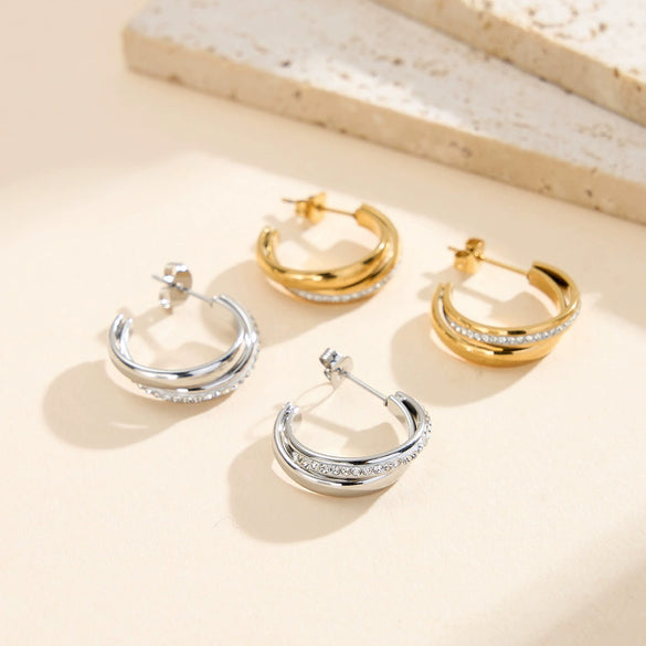 Wholesale Women's Geometric Titanium Steel And 925 Silver Electroplated Earrings With Diamonds