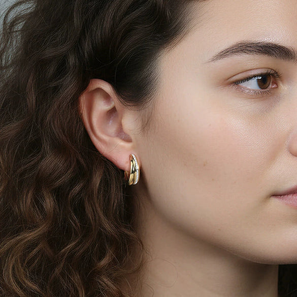 Wholesale Women's Geometric Titanium Steel And 925 Silver Electroplated Earrings With Diamonds