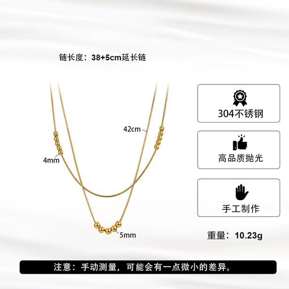 Wholesale Women's Geometric Titanium Steel And Stainless Steel Doublelayered Round Bead Electroplated Calendering Chain Necklace