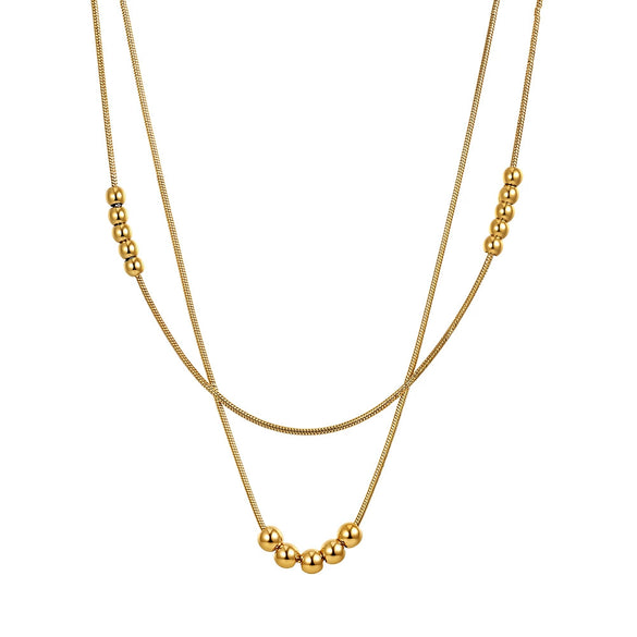 Wholesale Women's Geometric Titanium Steel And Stainless Steel Doublelayered Round Bead Electroplated Calendering Chain Necklace