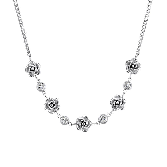 Wholesale Women's Geometric Titanium Steel And Stainless Steel Electroplated Camellia Necklace With Calendering Chain
