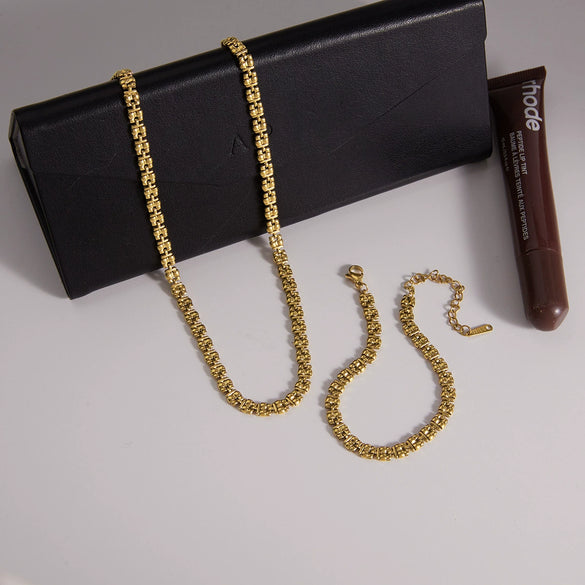 Wholesale Women's Geometric Titanium Steel And Stainless Steel Electroplated Jewelry Bracelet And Necklace Set