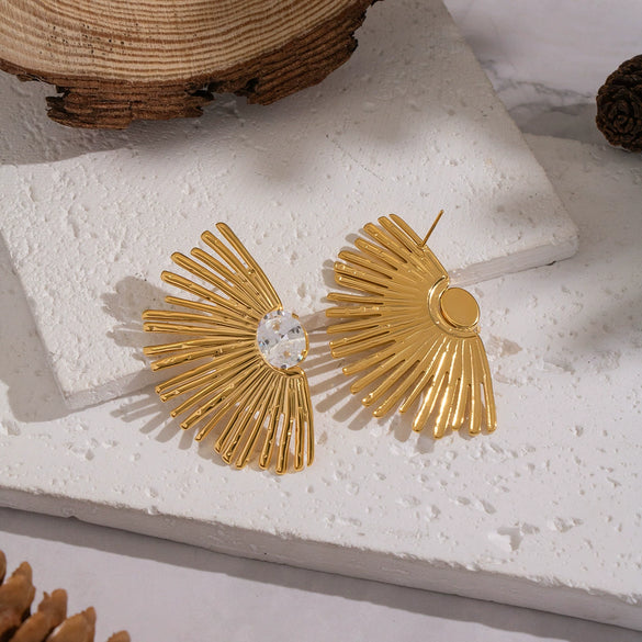 Wholesale Women's Geometric Titanium Steel And Stainless Steel Zirconinlaid Earrings With Vacuum Real Gold Plating