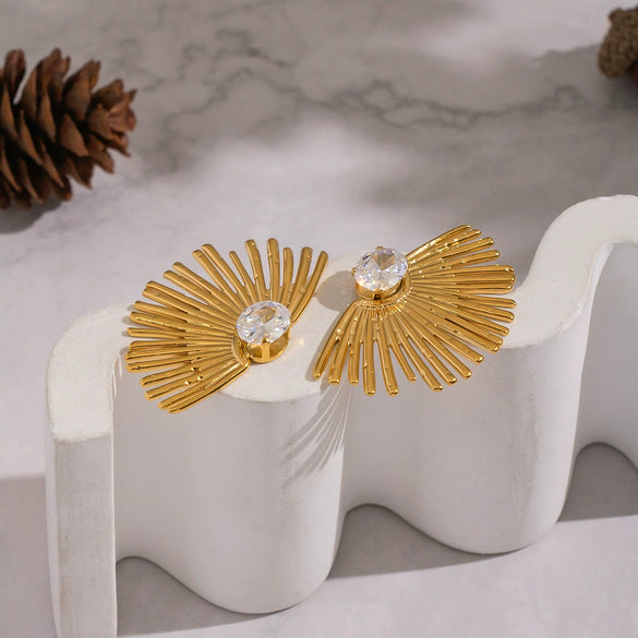 Wholesale Women's Geometric Titanium Steel And Stainless Steel Zirconinlaid Earrings With Vacuum Real Gold Plating