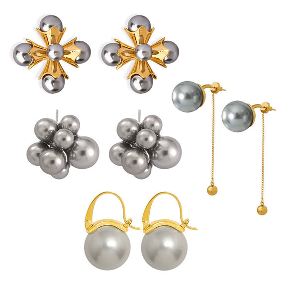 Wholesale Women's Geometric Titanium Steel Electroplated Classic Pearl Earrings