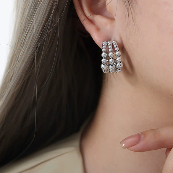 Wholesale Women's Geometric Titanium Steel Electroplated Cshaped Beaded Earrings Retro Style