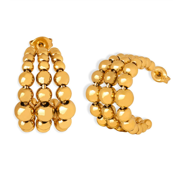Wholesale Women's Geometric Titanium Steel Electroplated Cshaped Beaded Earrings Retro Style