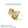 Wholesale Women's Geometric Titanium Steel Electroplated Double Water Drop Zircon Hollow Inlay Open Ring Jewelry