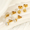 Wholesale Women's Geometric Titanium Steel Electroplated Earrings With Zircon And Pearl Beads