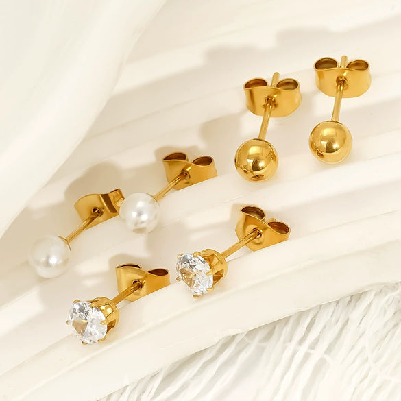 Wholesale Women's Geometric Titanium Steel Electroplated Earrings With Zircon And Pearl Beads