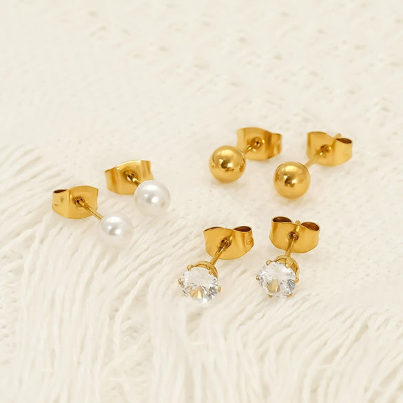 Wholesale Women's Geometric Titanium Steel Electroplated Earrings With Zircon And Pearl Beads