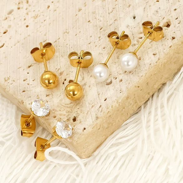 Wholesale Women's Geometric Titanium Steel Electroplated Earrings With Zircon And Pearl Beads