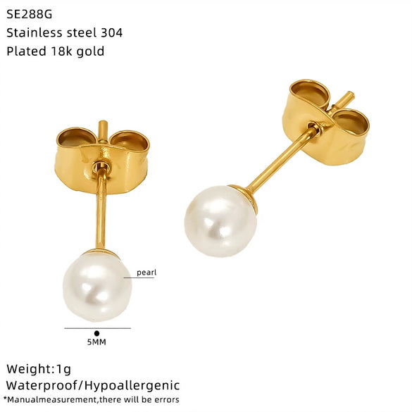 Wholesale Women's Geometric Titanium Steel Electroplated Earrings With Zircon And Pearl Beads