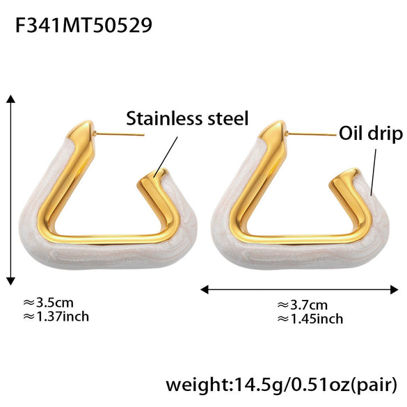 Wholesale Women's Geometric 316L Stainless Steel Electroplated Fashion Pearl Powder Oil Drop Hollow Earrings