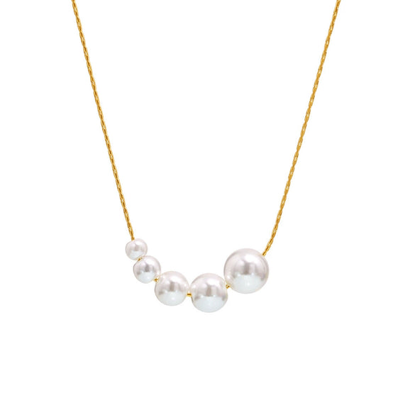 Wholesale Women's Geometric Titanium Steel Electroplated Five Bead Clavicle Necklace