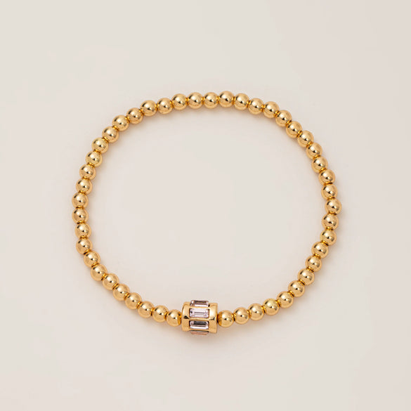 Wholesale Women's Geometric Titanium Steel Electroplated Gold Beads Birthstone Zircon Beaded Bracelet