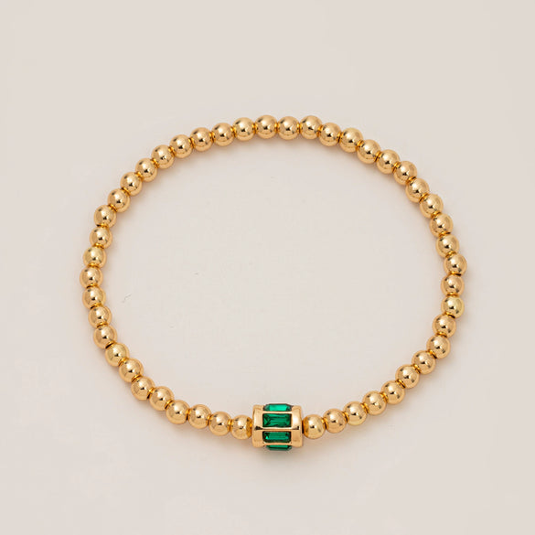 Wholesale Women's Geometric Titanium Steel Electroplated Gold Beads Birthstone Zircon Beaded Bracelet