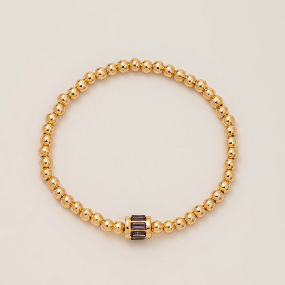 Wholesale Women's Geometric Titanium Steel Electroplated Gold Beads Birthstone Zircon Beaded Bracelet