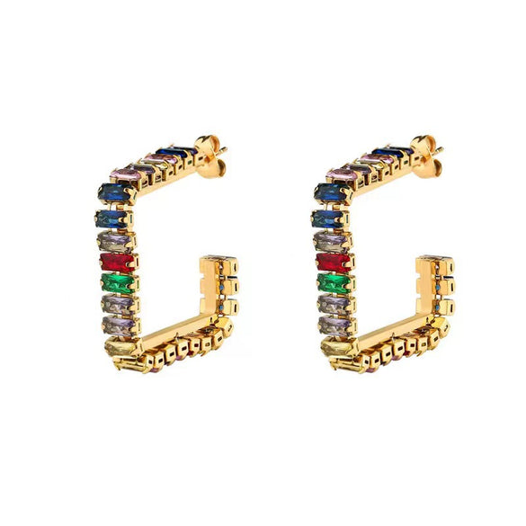 Wholesale Women's Geometric Titanium Steel Electroplated Inlaid With Colorful Zircon Earrings Jewelry