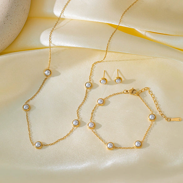 Wholesale Women's Geometric Titanium Steel Electroplated Ochain Round Bead Necklace And Earrings Set